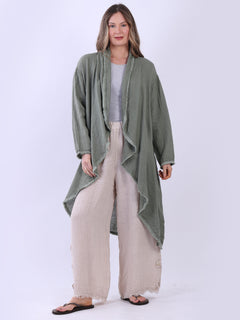 Plain Linen Cardigan Khaki