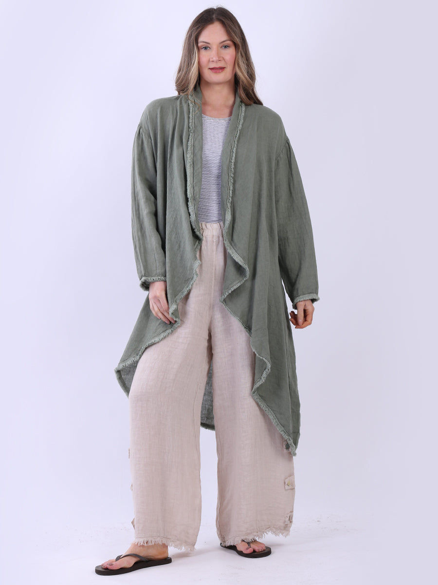 Plain Linen Cardigan Khaki