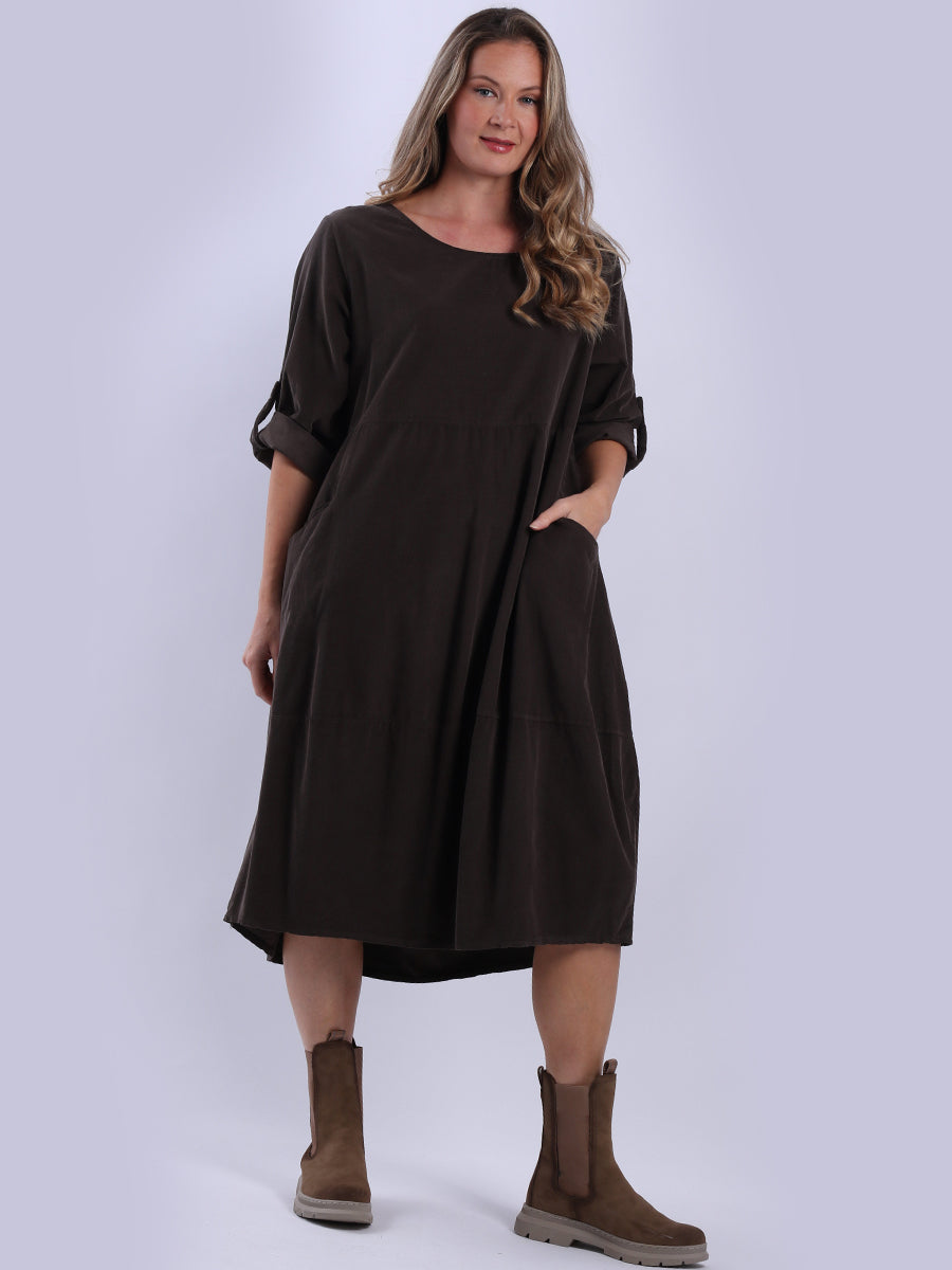 Oversized Cotton Corduroy Dress Chocolate