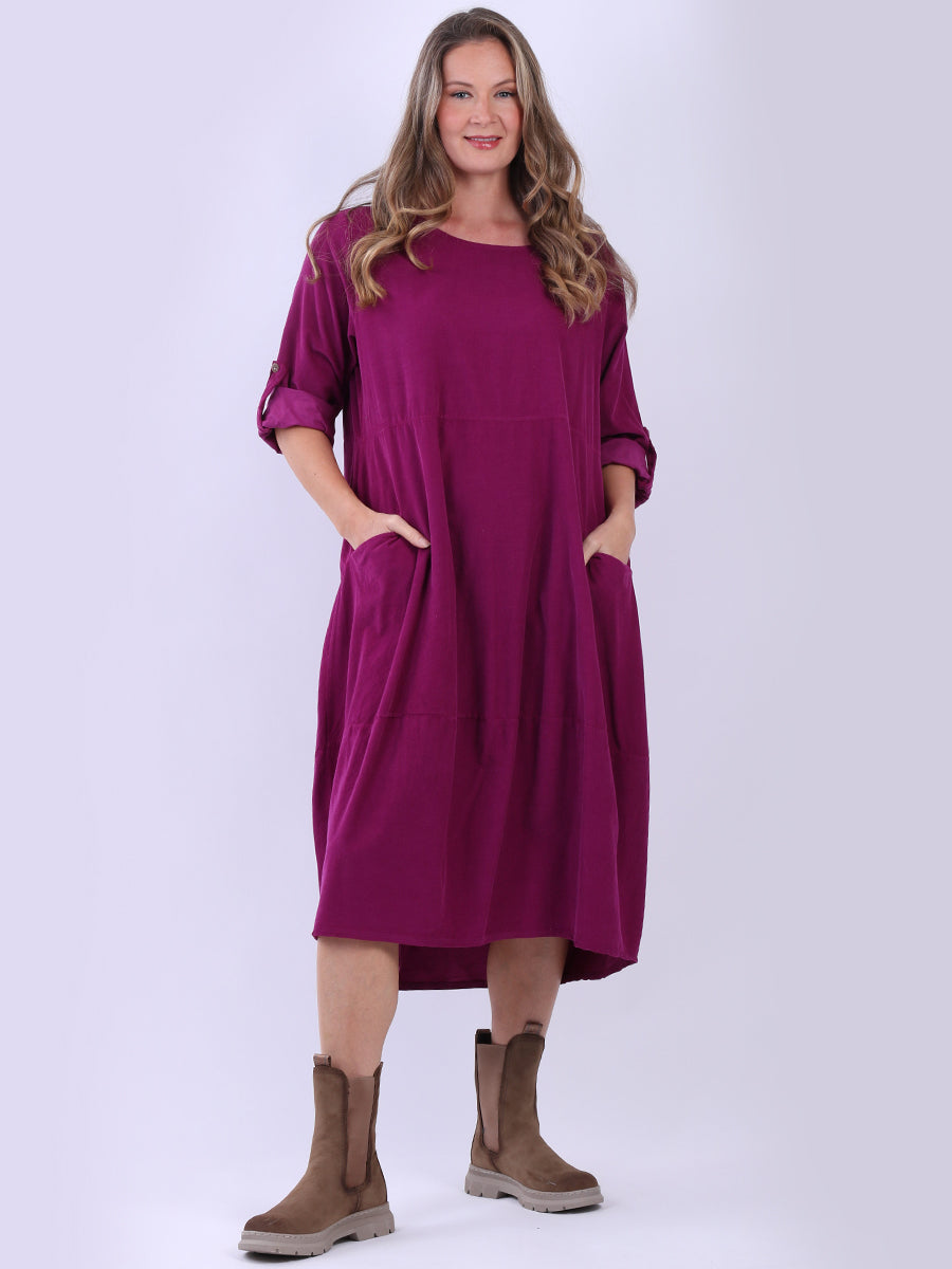 Oversized Cotton Corduroy Dress Magenta