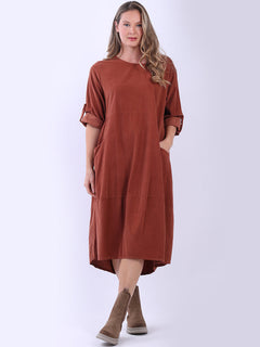 Oversized Cotton Corduroy Dress Rust