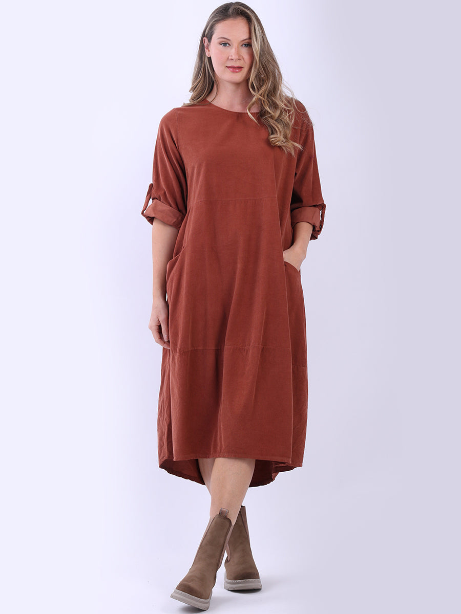 Oversized Cotton Corduroy Dress Rust