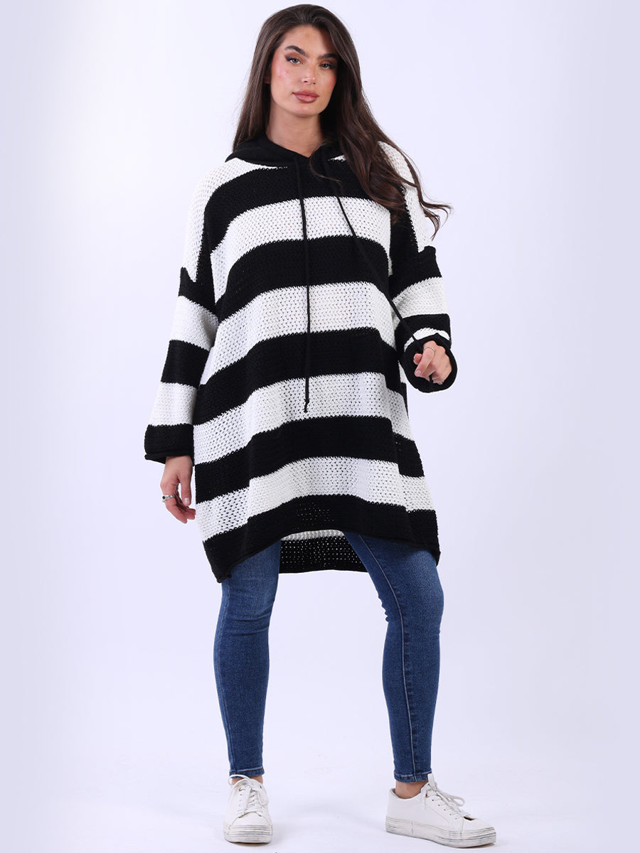 Oversized Stripy Batwing Jumper Black