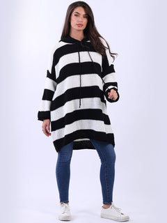 Oversized Stripy Batwing Jumper Black