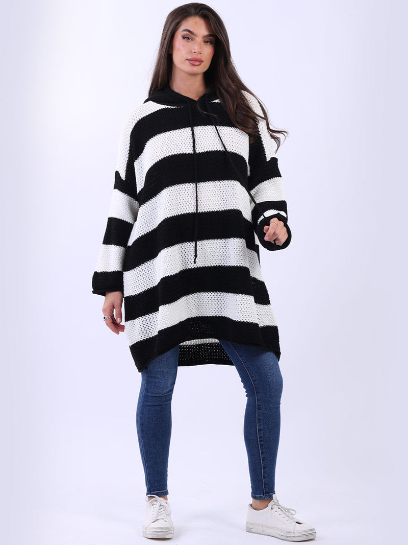 Oversized Stripy Batwing Jumper Black
