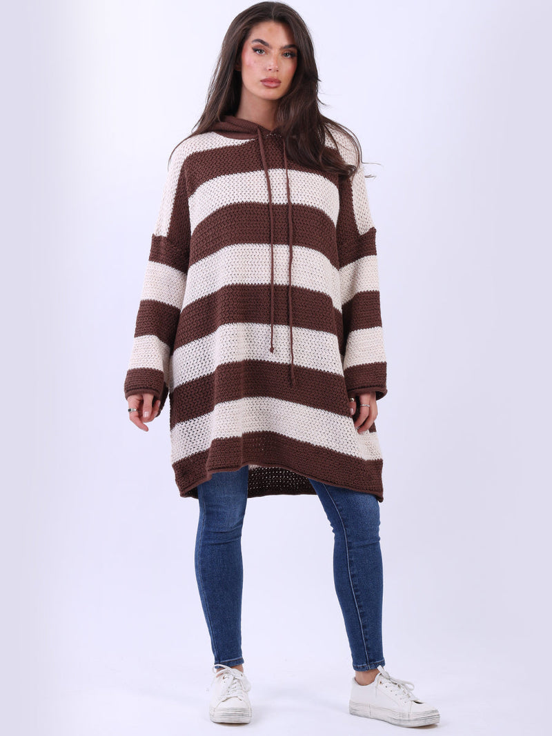 Oversized Stripy Batwing Jumper Chocolate