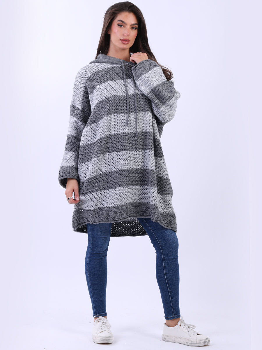 Oversized Stripy Batwing Jumper Grey