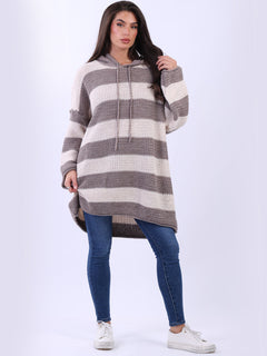 Oversized Stripy Batwing Jumper Mocha