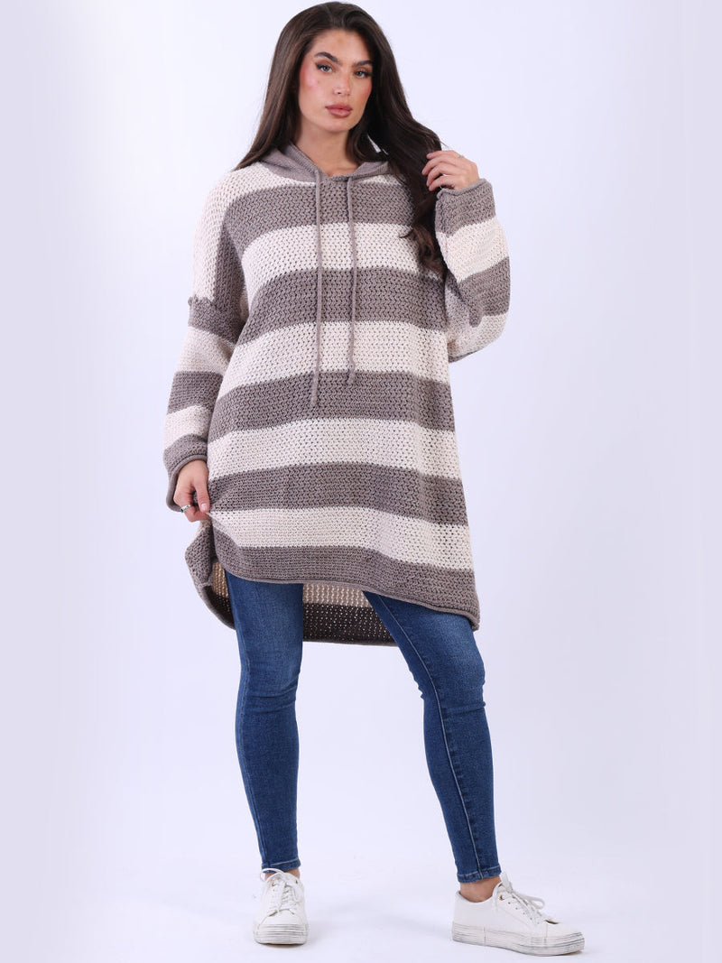 Oversized Stripy Batwing Jumper Mocha