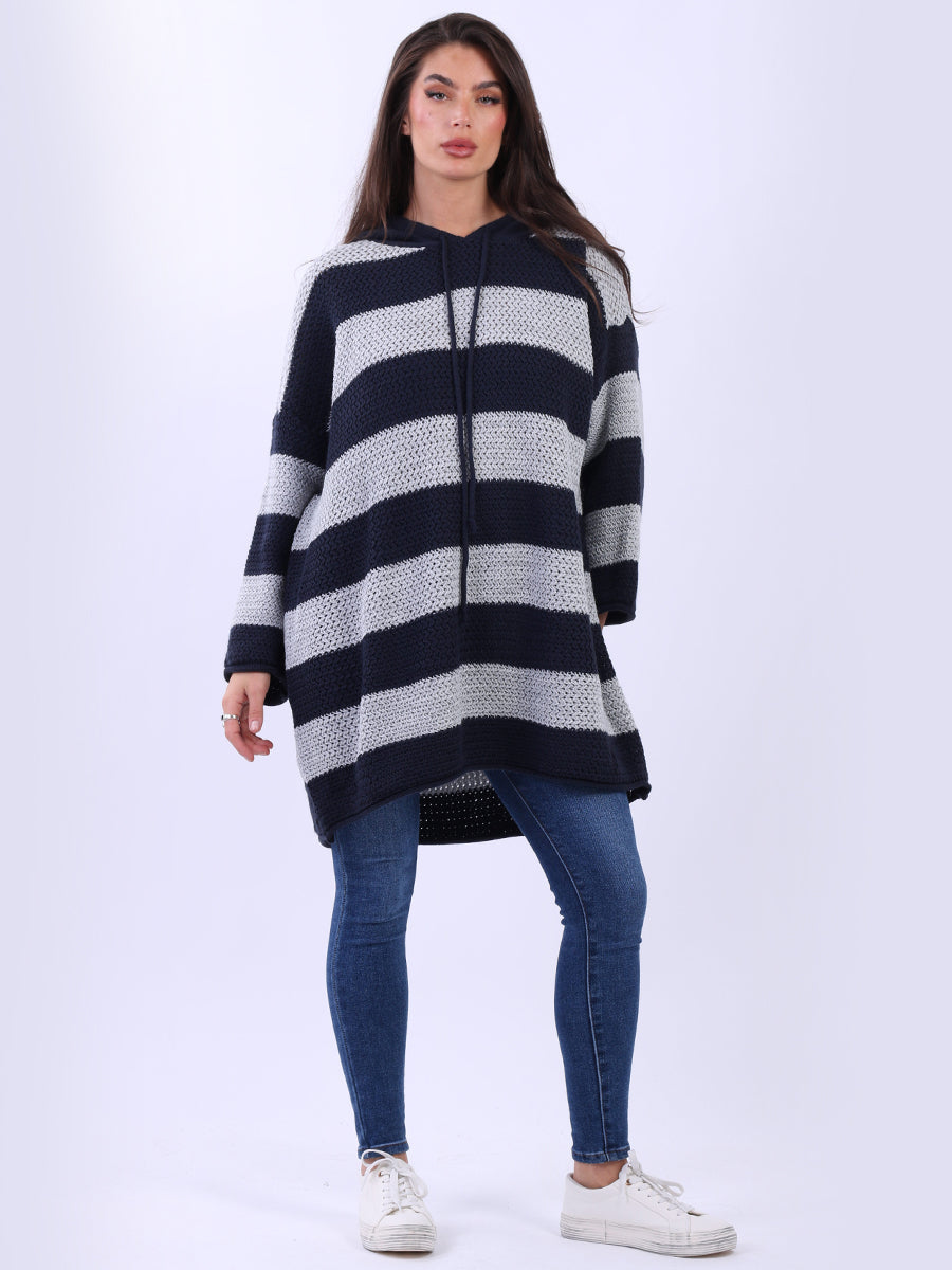 Oversized Stripy Batwing Jumper Navy