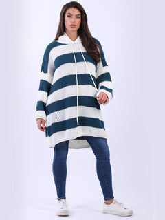 Oversized Stripy Batwing Jumper Teal