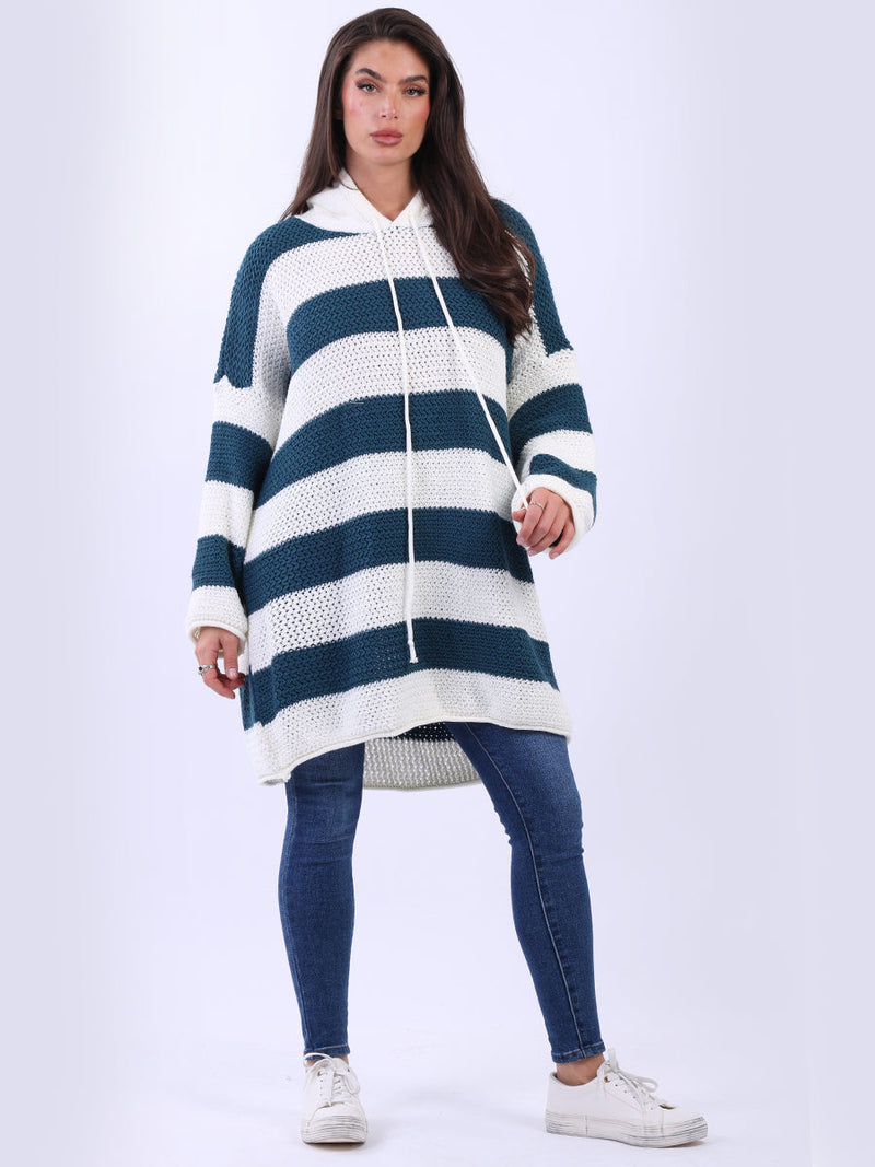 Oversized Stripy Batwing Jumper Teal