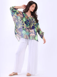 Oversized Silk Shirt Navy