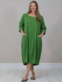 Oversized Cotton Corduroy Dress Lime Green