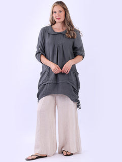 Linen Lagenlook Top Charcoal