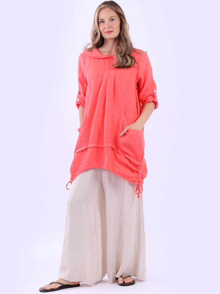 Linen Lagenlook Top Coral