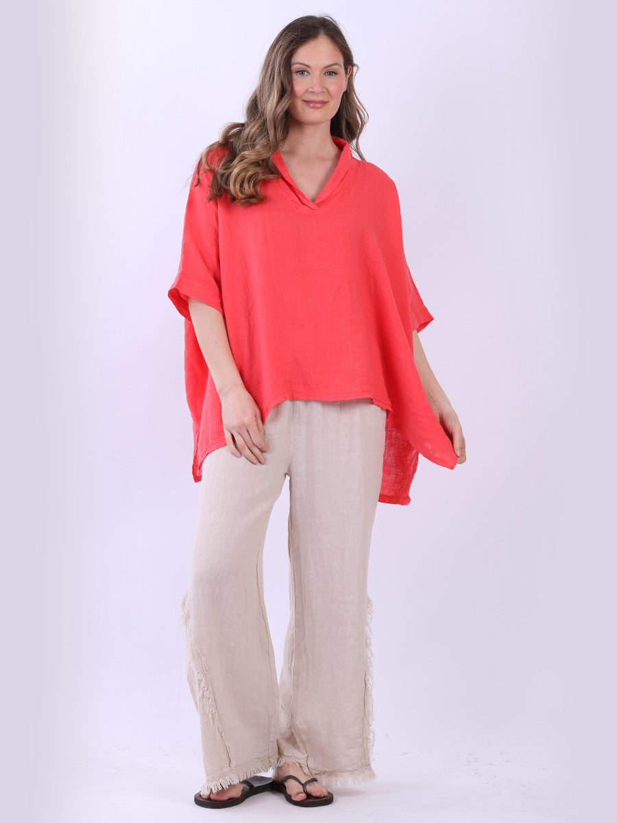 Linen Lagenlook Top Coral