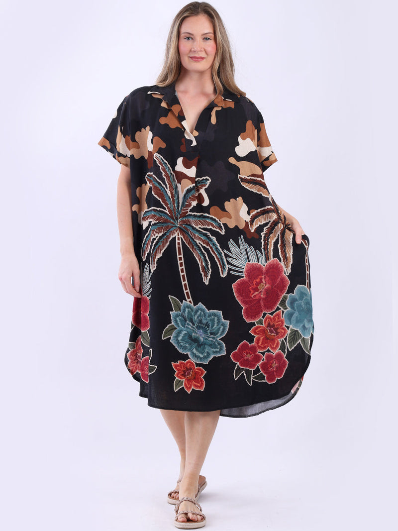 Oversized Digital Print Dress Black