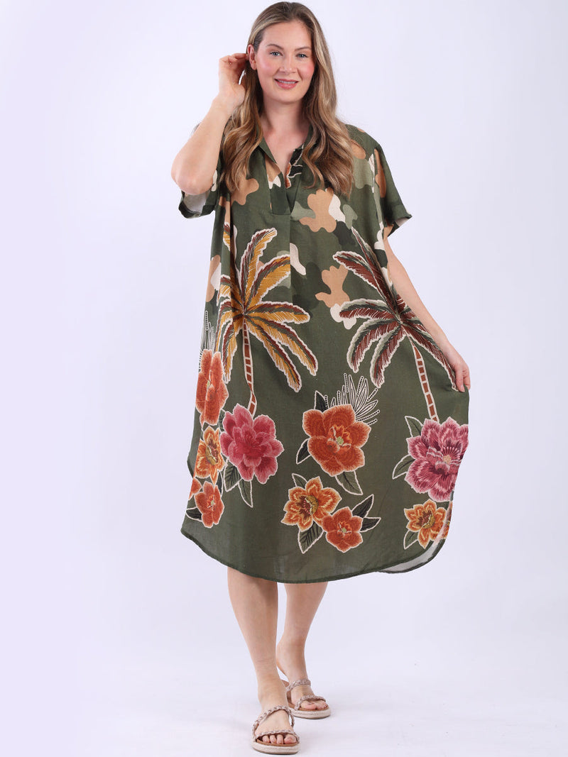 Oversized Digital Print Dress Khaki