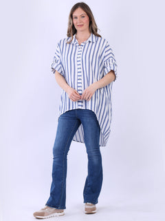 Stripy Cotton Shirt Navy