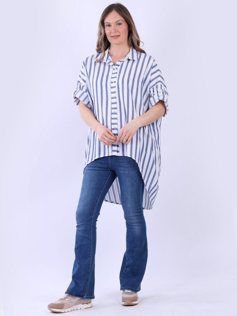 Stripy Cotton Shirt Navy