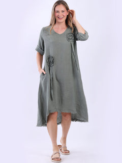 Oversized Plain Linen Dress Khaki