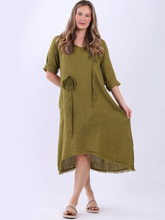 Oversized Plain Linen Dress Olive