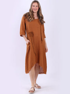 Oversized Plain Linen Dress Rust