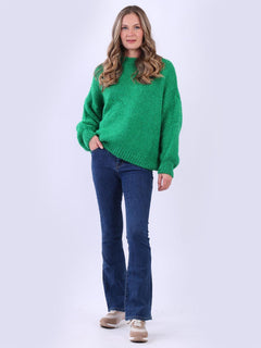 Plain Woolen Batwing Jumper Green