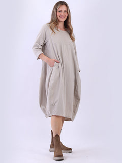 Cotton Corduroy Midi Dress Beige