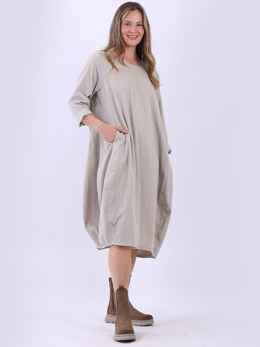 Cotton Corduroy Midi Dress Beige