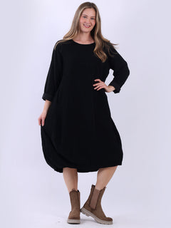 Cotton Corduroy Midi Dress Black