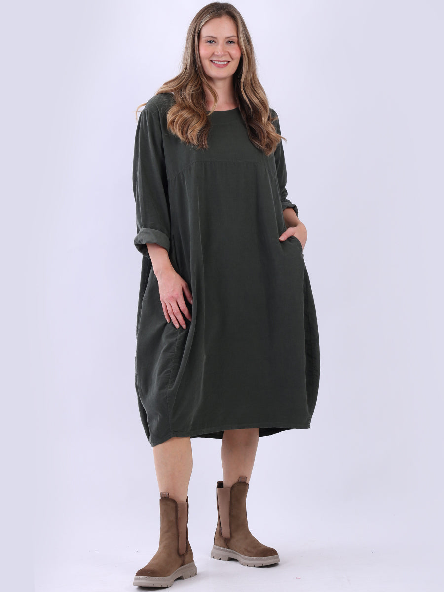 Cotton Corduroy Midi Dress Khaki