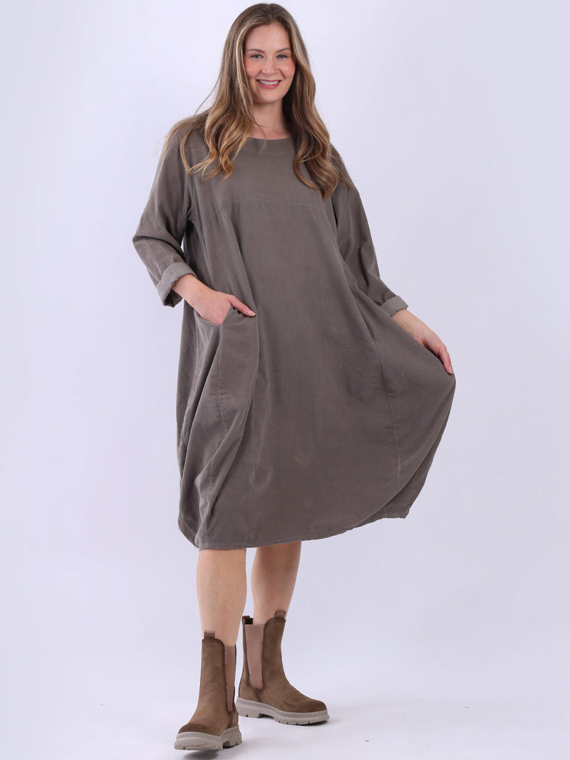Cotton Corduroy Midi Dress Mocha