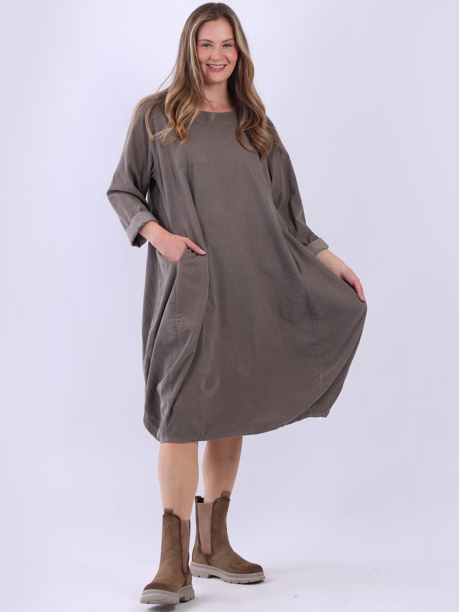 Cotton Corduroy Midi Dress Mocha