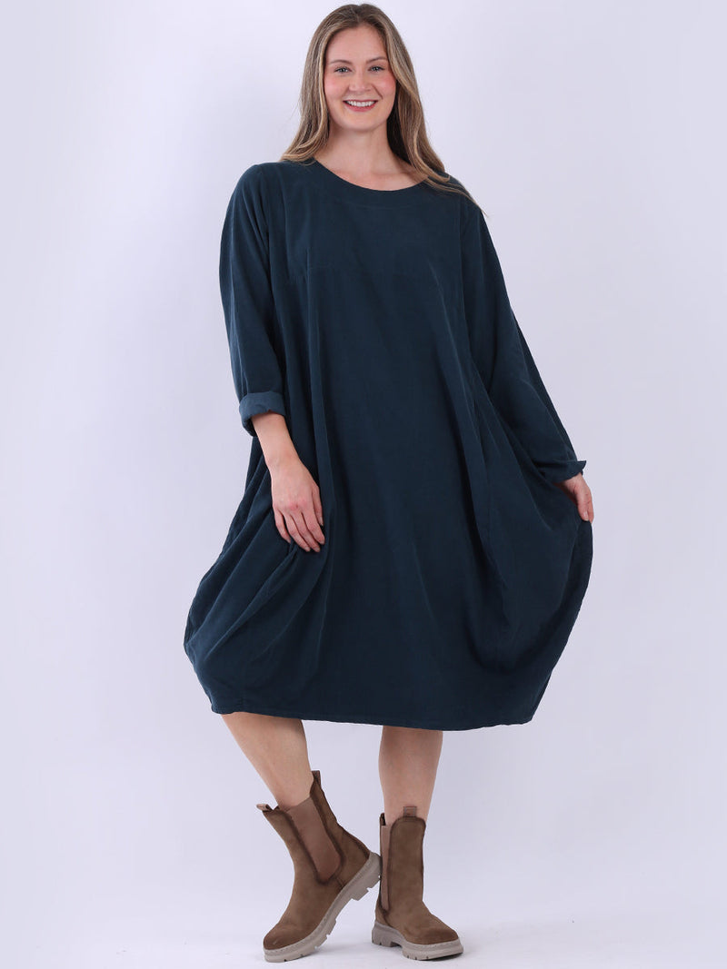 Cotton Corduroy Midi Dress Teal