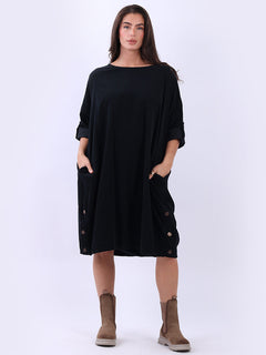 Solid Cotton Corduroy Dress Black