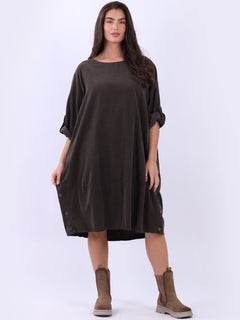 Solid Cotton Corduroy Dress Chocolate