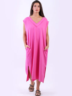 Oversized Solid Cotton Tank Dress Fuchsia