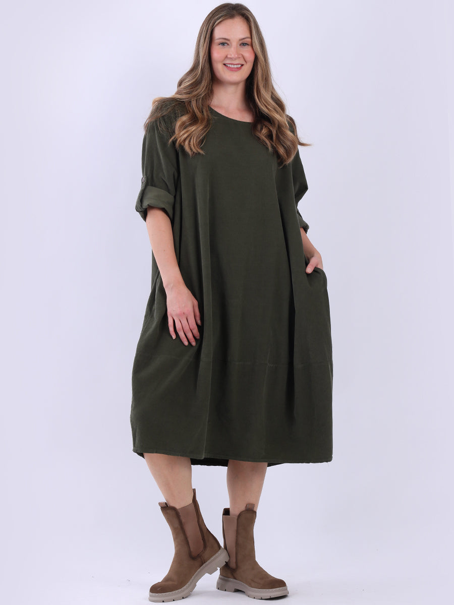 Plus Size Winter Corduroy Dress Khaki
