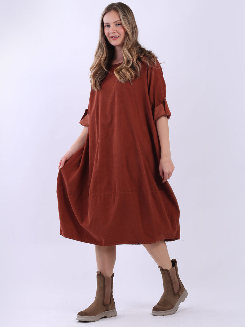 Plus Size Winter Corduroy Dress Rust
