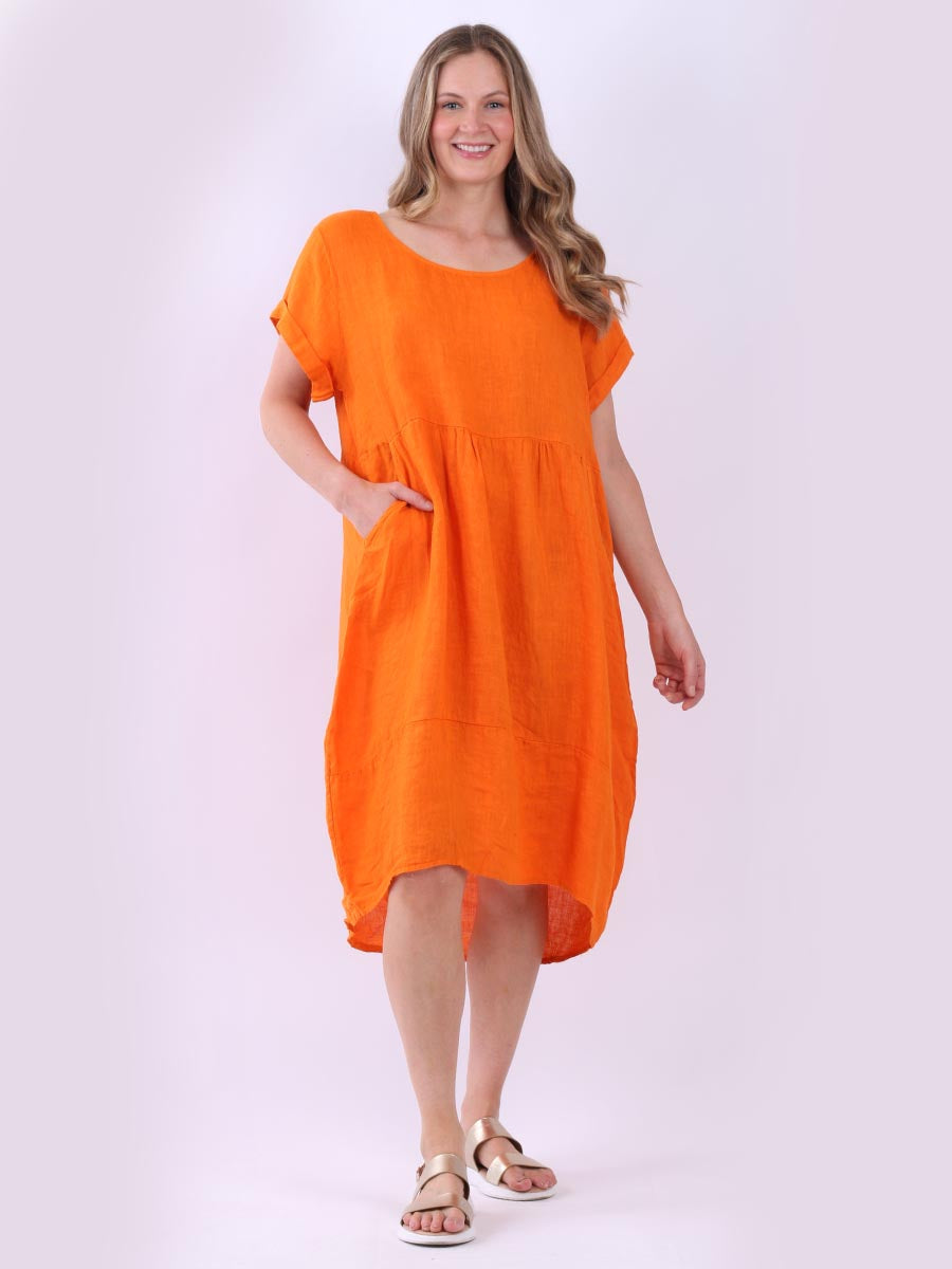 Plain Linen Quirky Dress Orange