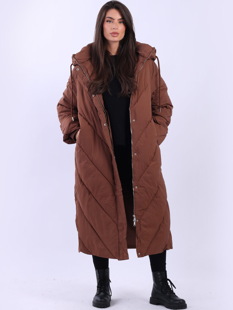 Plus Size Hooded Puffer Jacket Chocolate