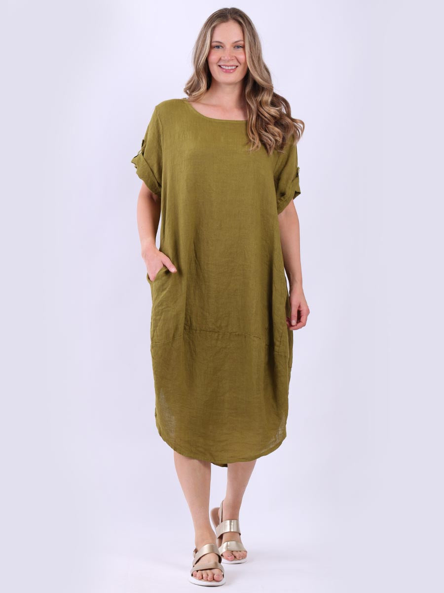 Plain Linen Dress Olive