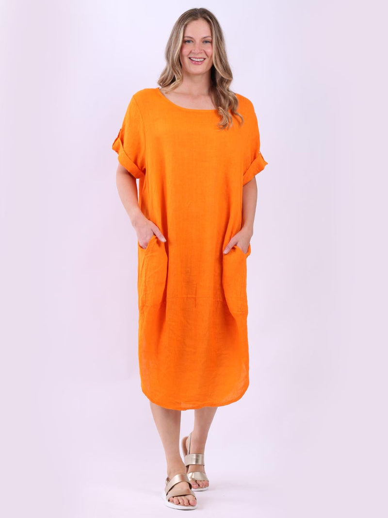 Plain Linen Dress Orange