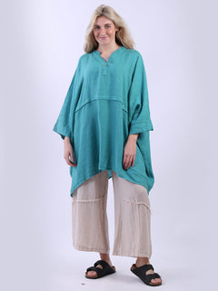 Plus Size Linen Batwing Top Aqua