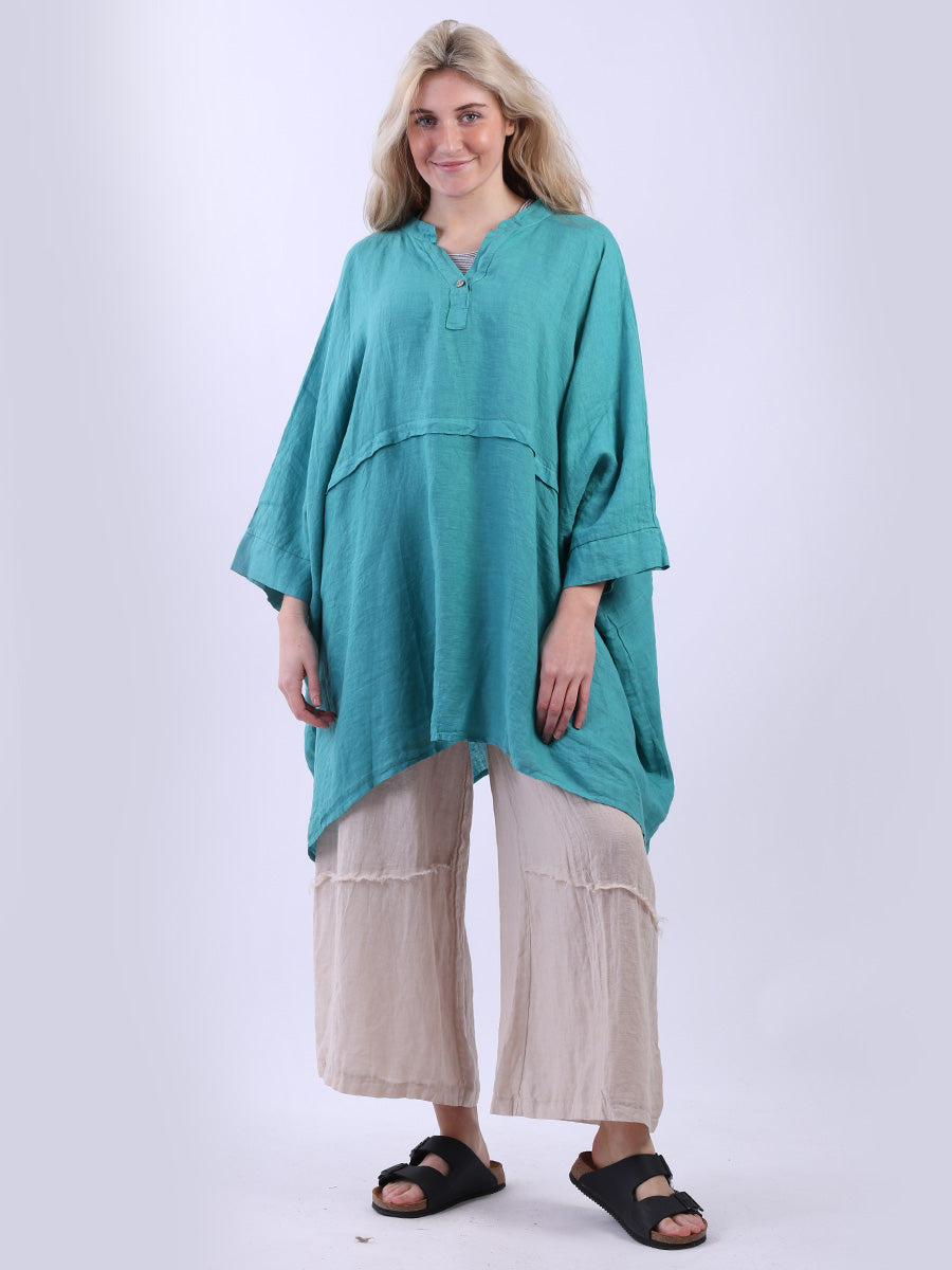 Plus Size Linen Batwing Top Aqua