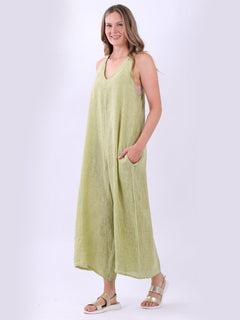 Plus Size Linen Jumpsuit Lime Green