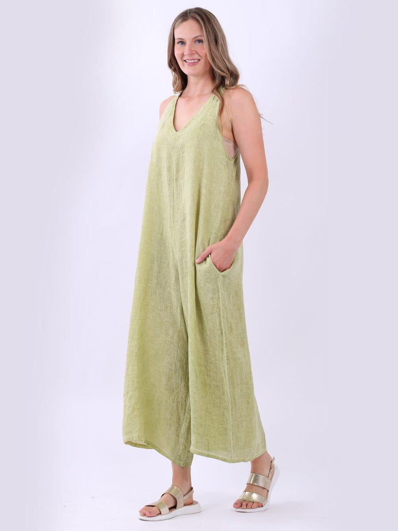 Plus Size Linen Jumpsuit Lime Green