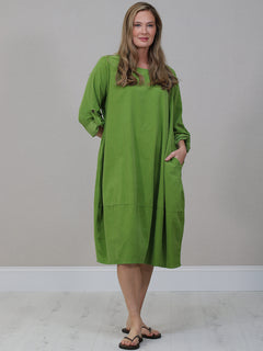 Plus Size Winter Corduroy Dress Lime Green